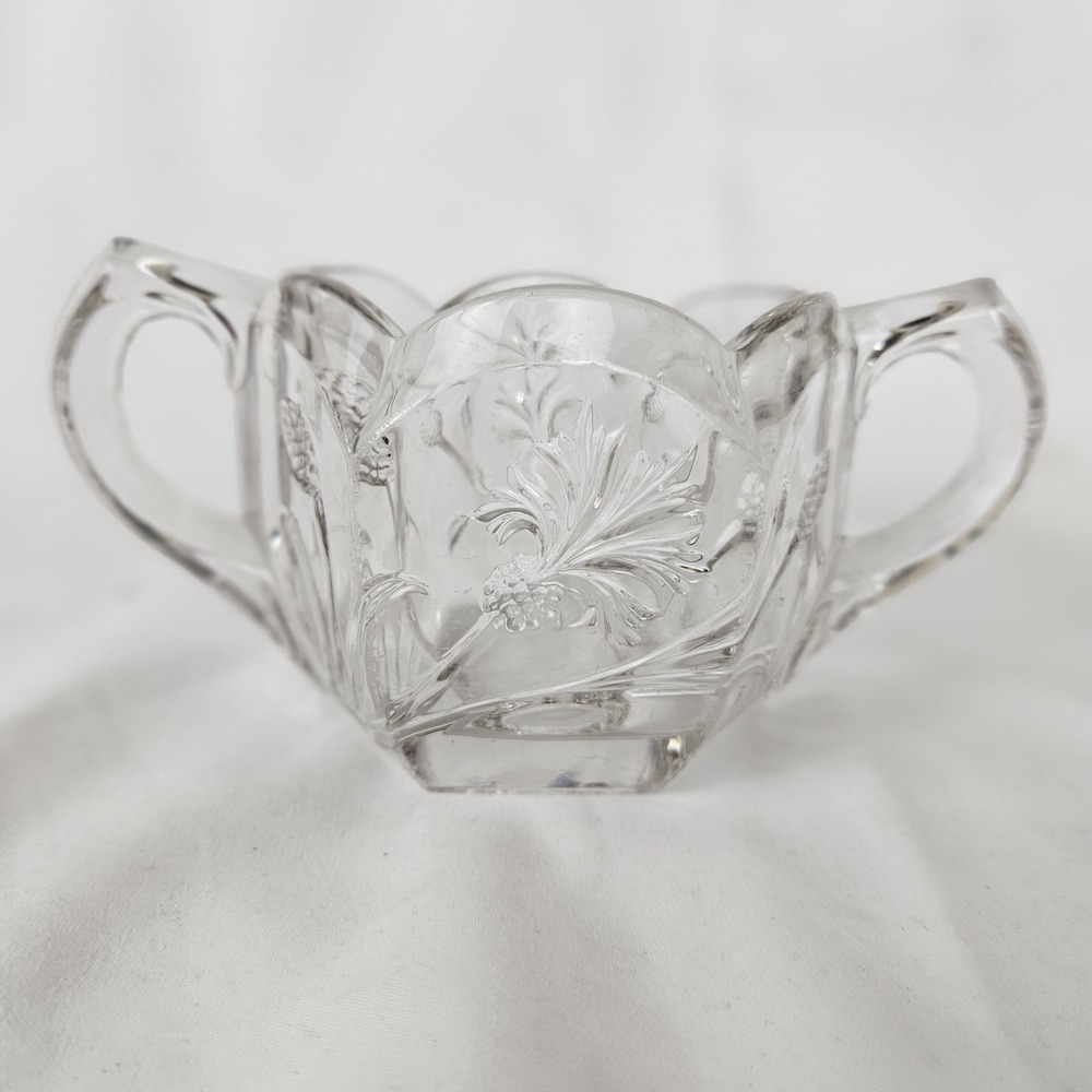 Vintage Lead Crystal Glass Open Sugar Bowl, Etched Cut Floral Design, Candy Dish